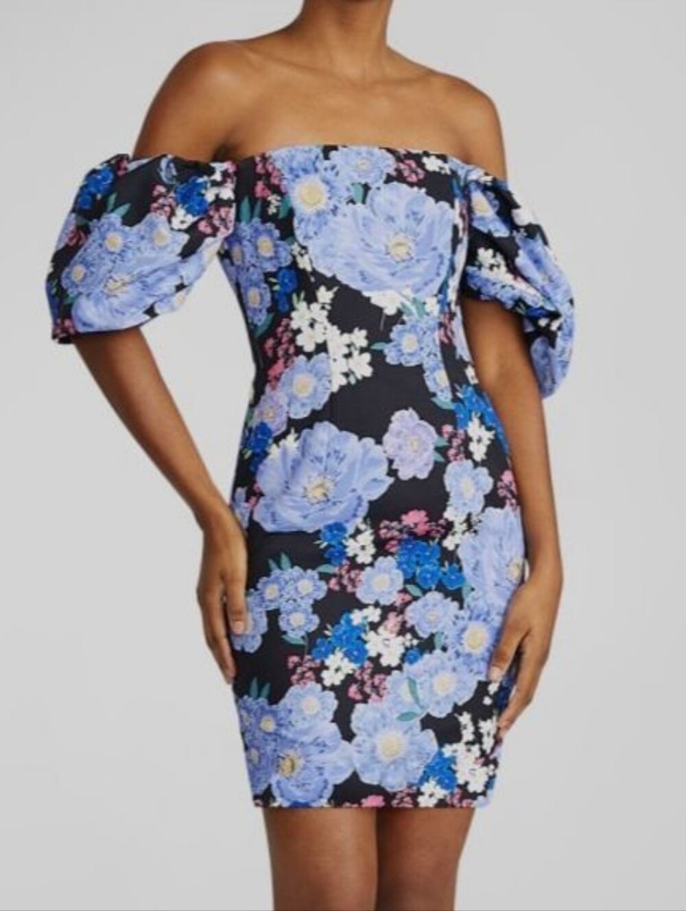 Zac Posen Dark Floral Off The Shoulder Mini Dress Black & Blue Size 6